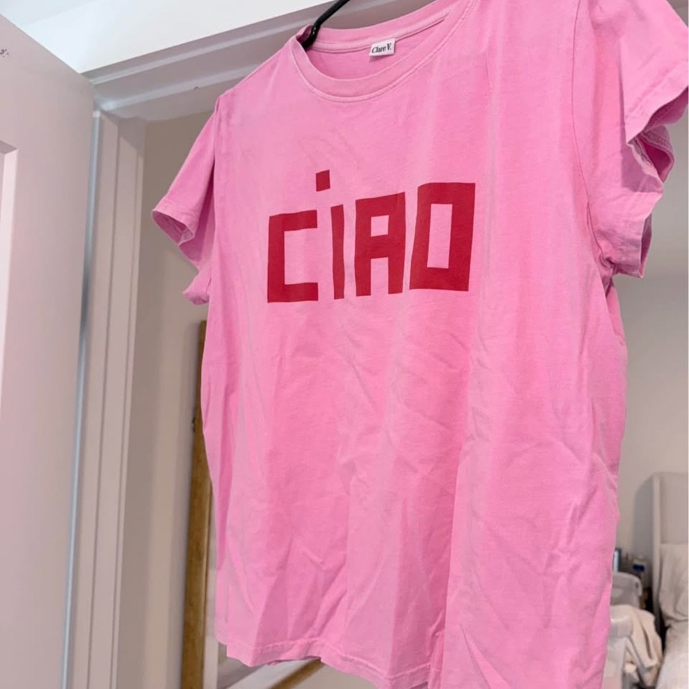 Clare V Pink 'CIAO' Short Sleeve Tee